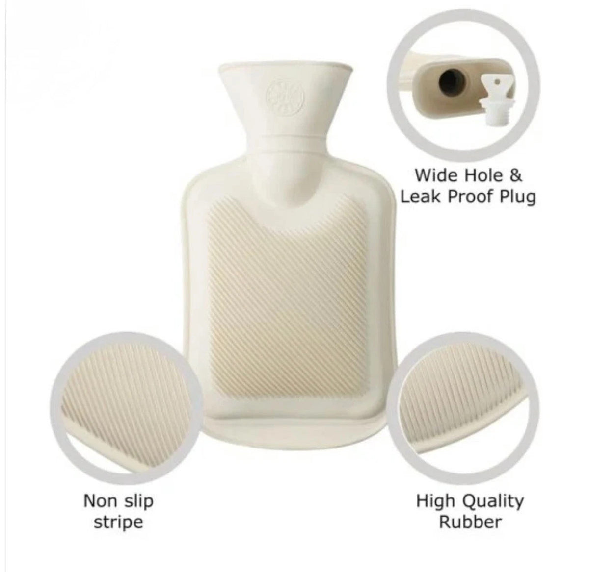 Large 2L Natural Rubber Hot Water Bottle With Warm Faux Fur Fleece Knitted Cover
