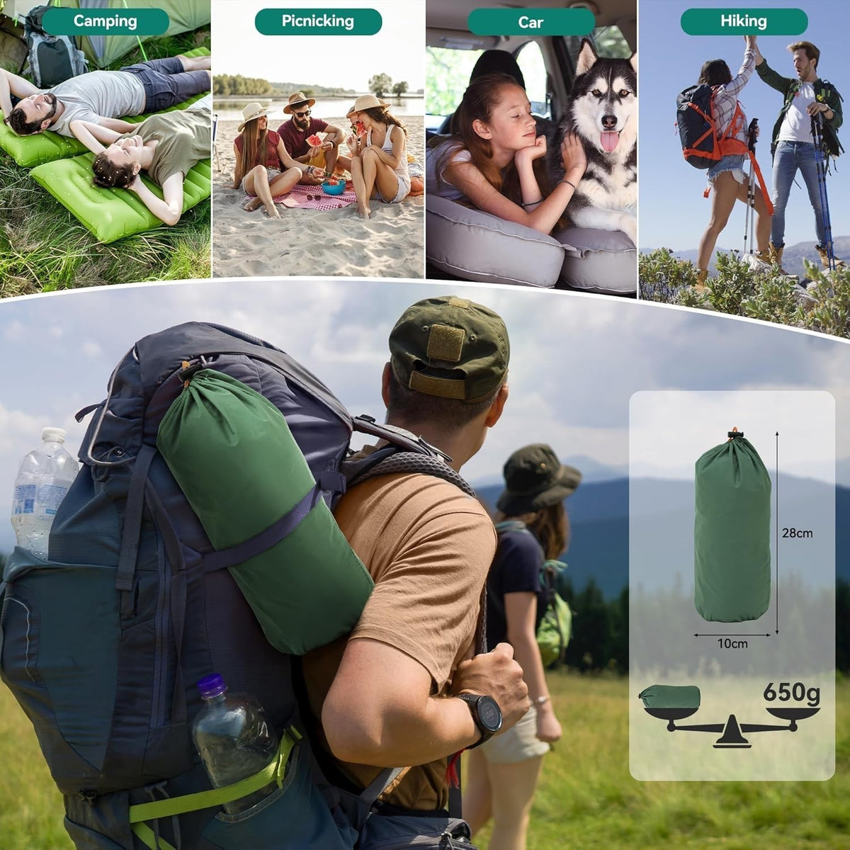 Inflating Camping Sleeping Mat Inflatable Air Mattress Bed Pillow For Hiking