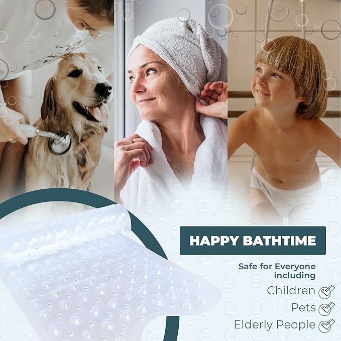 Non Slip Bath Mat 100x40cm Clear Shower Mat Anti Mould Suction Cup Rubber