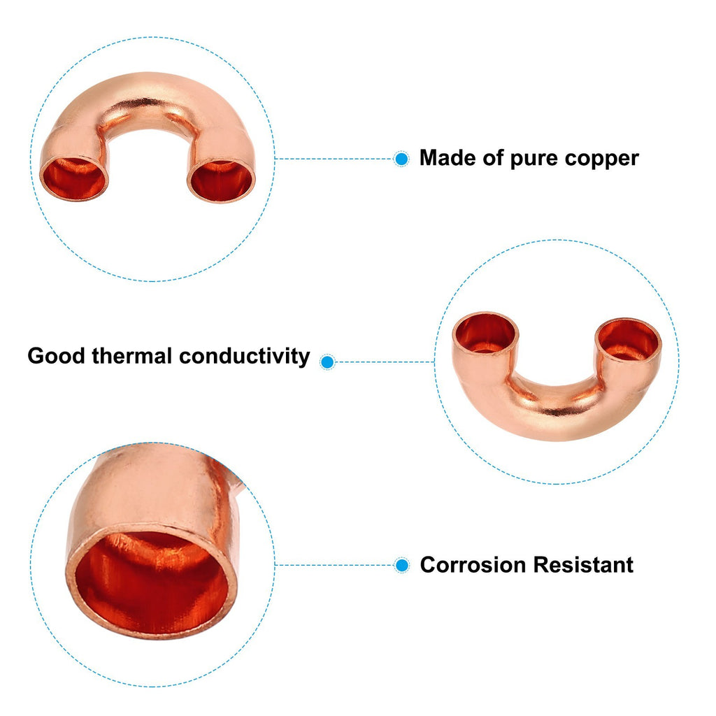 1 Inch ID Copper Pipe Fittings, 2 Pcs 180 Degree Return Bend Copper Pipe
