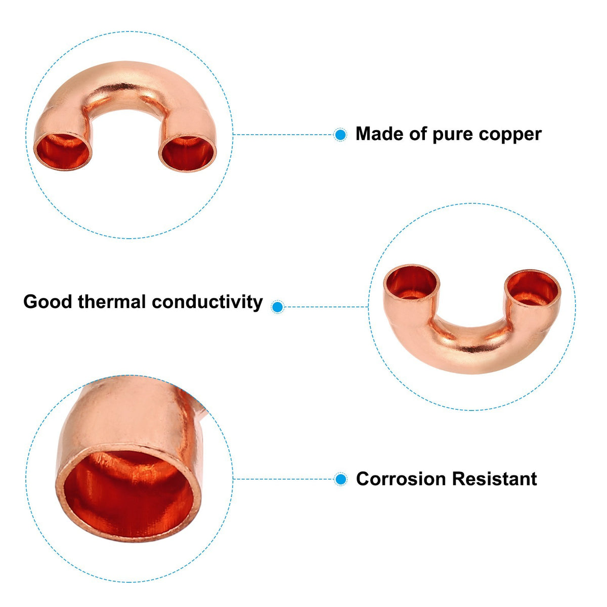 1 Inch ID Copper Pipe Fittings, 2 Pcs 180 Degree Return Bend Copper Pipe
