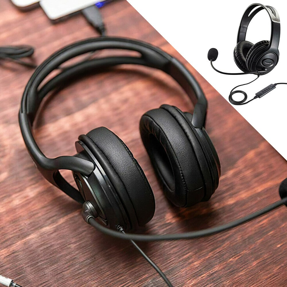 USB Headphones with Microphone Noise Cancelling Headset for PC Skype Laptop UK