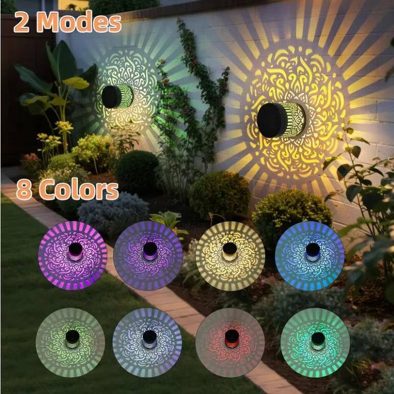 Solar Mandala Wall Light Outdoor Garden Fence Projector Lamp Patio Ambient Decor