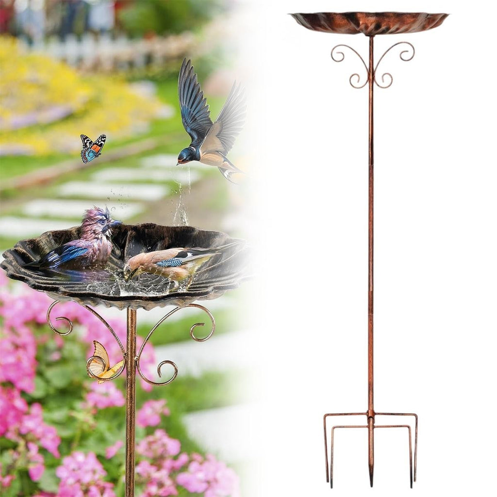 Retro Iron Bird Bath Feeder 5-Pronged Base Metal Bowl Freestanding Birdbath