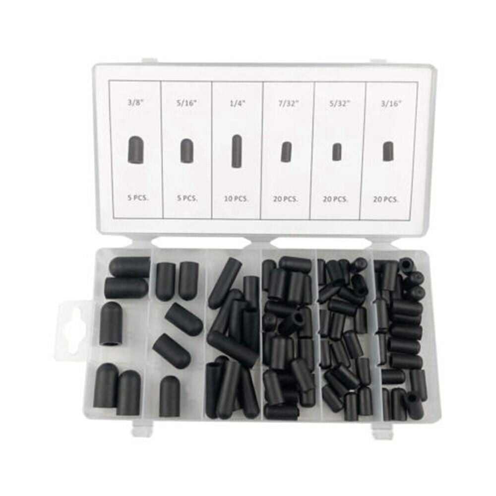 80Pcs 5/32" to 3/8" Rubber Vacuum Cap Assortment Kit 6 Sizes Set Black UK