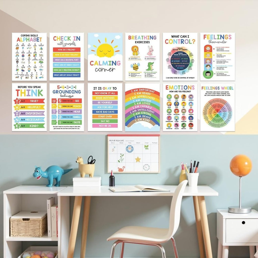 12X Calming Corner Posters Kids Feelings Wheel Chart Emotions Poster Sensory
