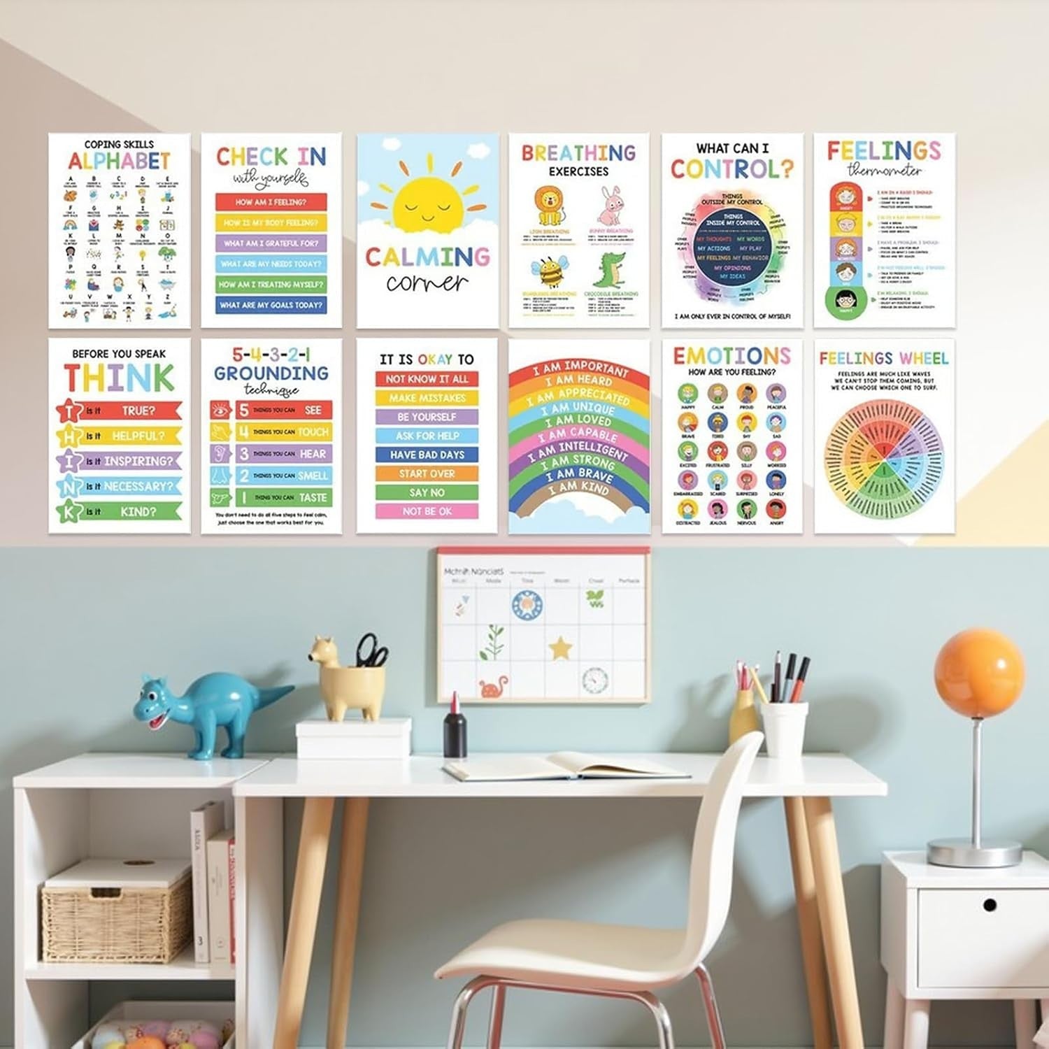 12X Calming Corner Posters Kids Feelings Wheel Chart Emotions Poster Sensory