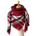 Ladies WINE RED & WHITE  Pashmina Scarf Polyester Plaid Tartan Tessels Shawl