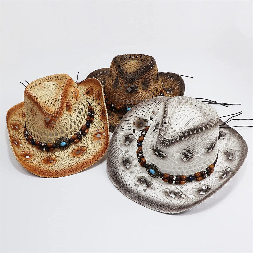 Mens Womens Straw Cowboy Hat Summer Sun Ladies Panama Natural Hats UK