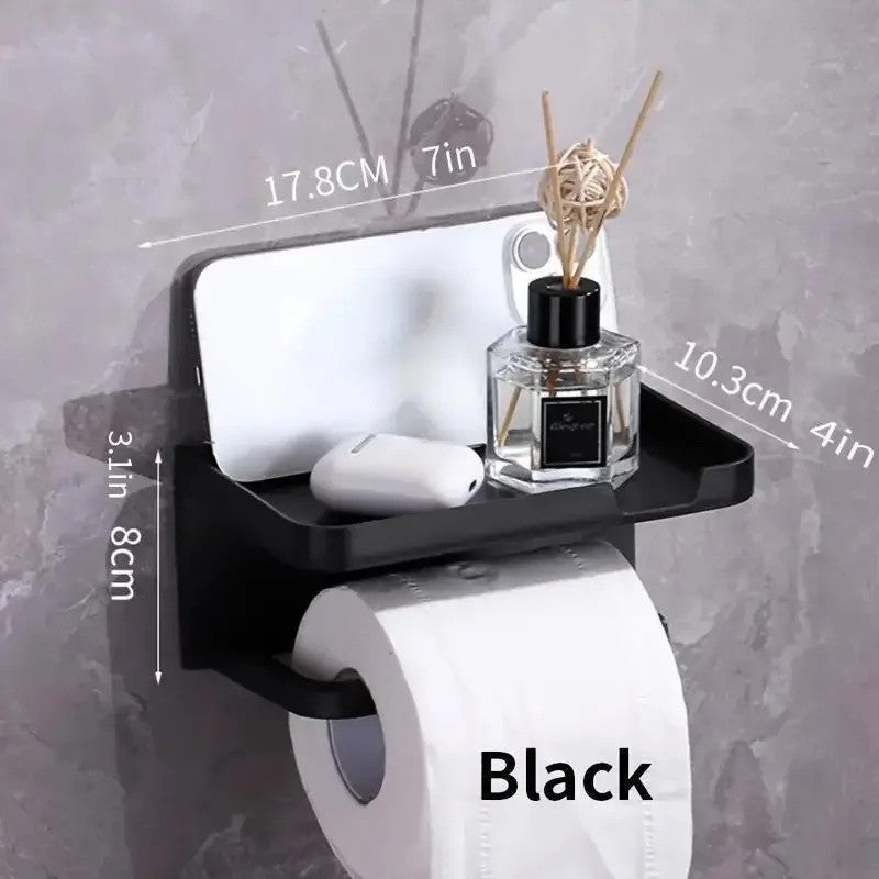 Home Bathroom Wall Mounted Toilet Roll Paper Holder Shelf Phone Stand Organizer