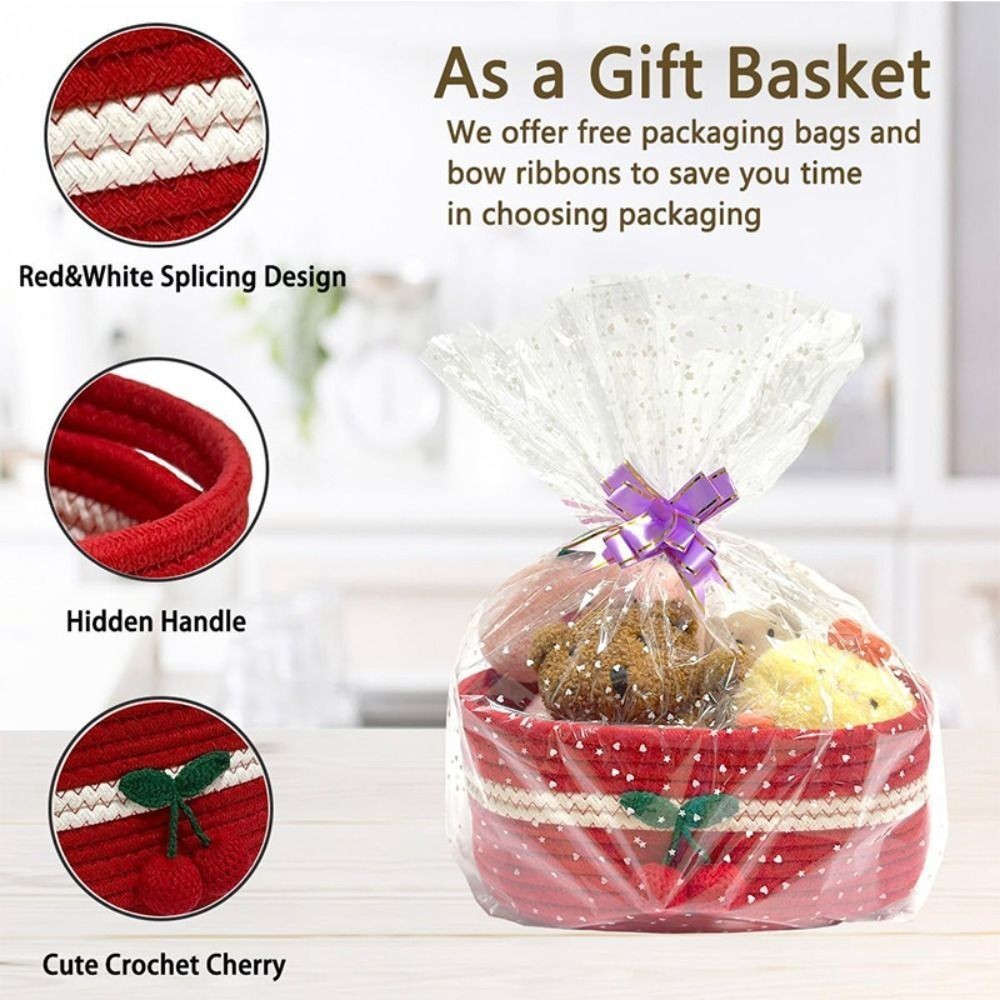 Woven Storage Basket Red Cherry Basket Snacks Gift Basket Desktop Organizer