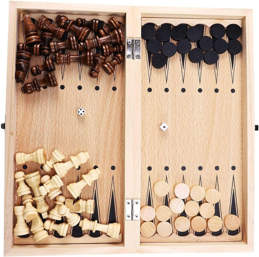 39CM Large Chess Wooden Set Folding Chessboard Board Chess 3 in 1 Chess Board