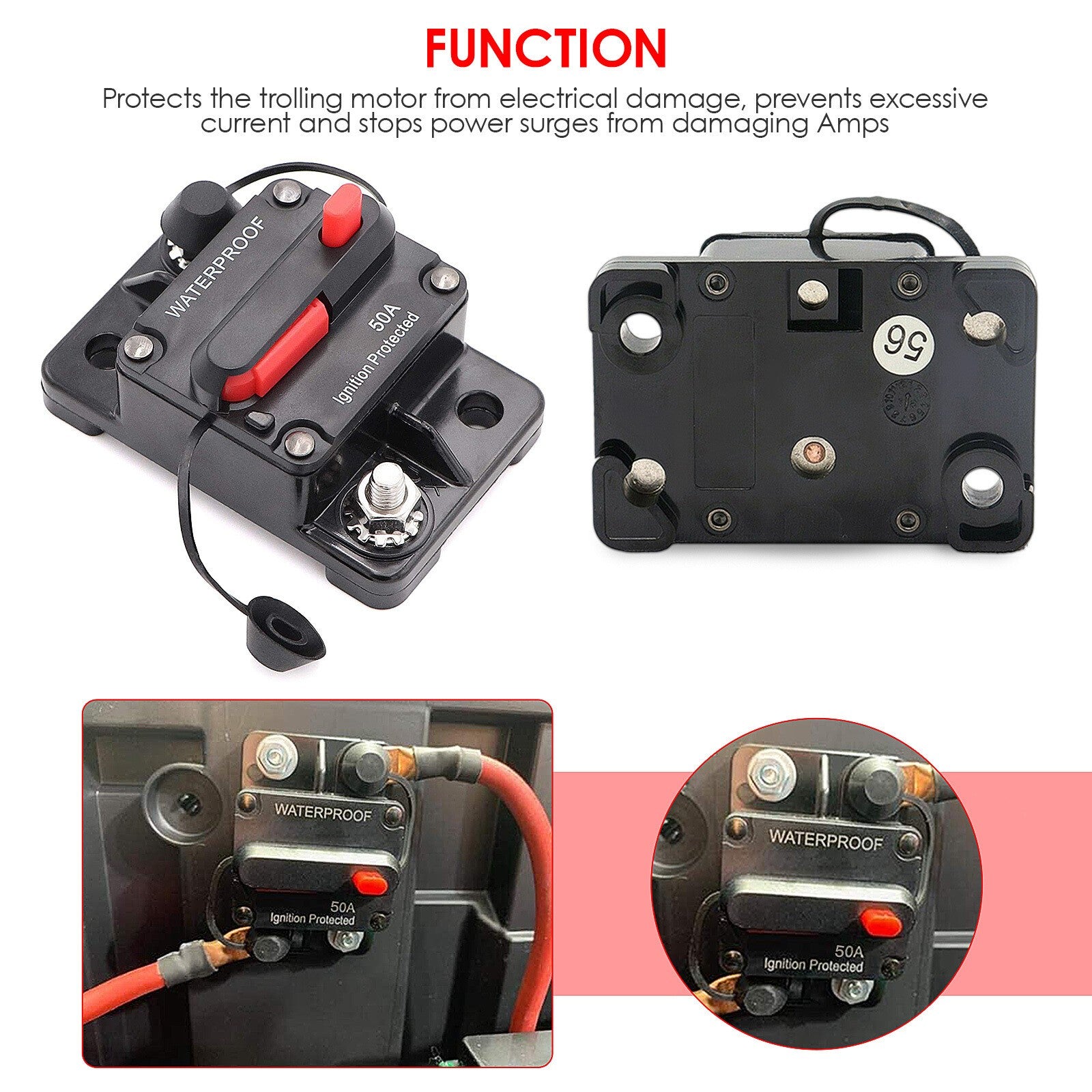 Car Auto Boat Truck RV Marine Circuit Breaker with Manual  12 Volt 50 Amp