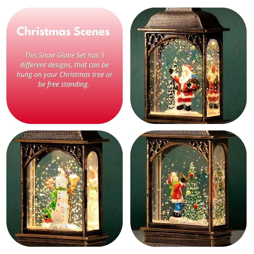 Christmas Santa Train Snow Globe Xmas Home Decor Snowman 25cm 4pc Set Reindeer