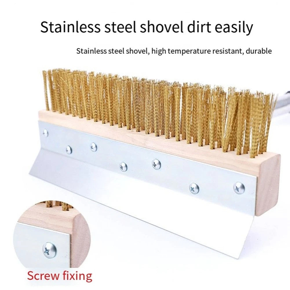 1.6m Top Quality Pizza Oven Brush &Steel Handle Brass Bristles & Steel Scraper