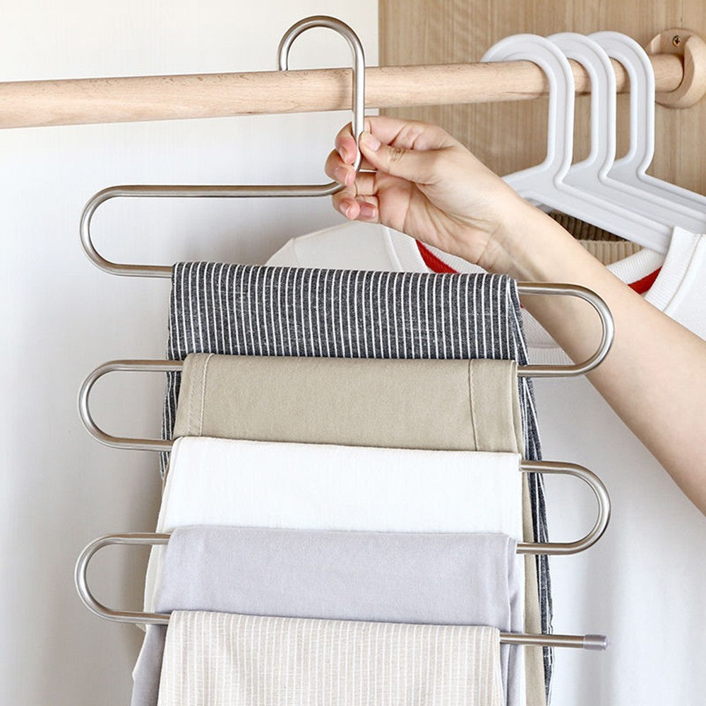 3X Space Saver Clothes Pants Trouser Hanger Multi Layer Storage Closet Organizer