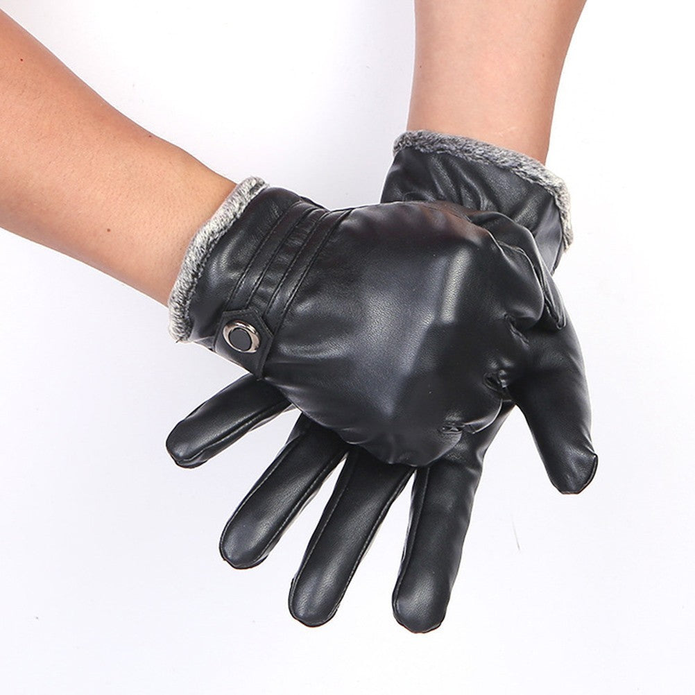 Black PU Winter Warm Gloves Reusable Touch Screen Cycling Cold Protection