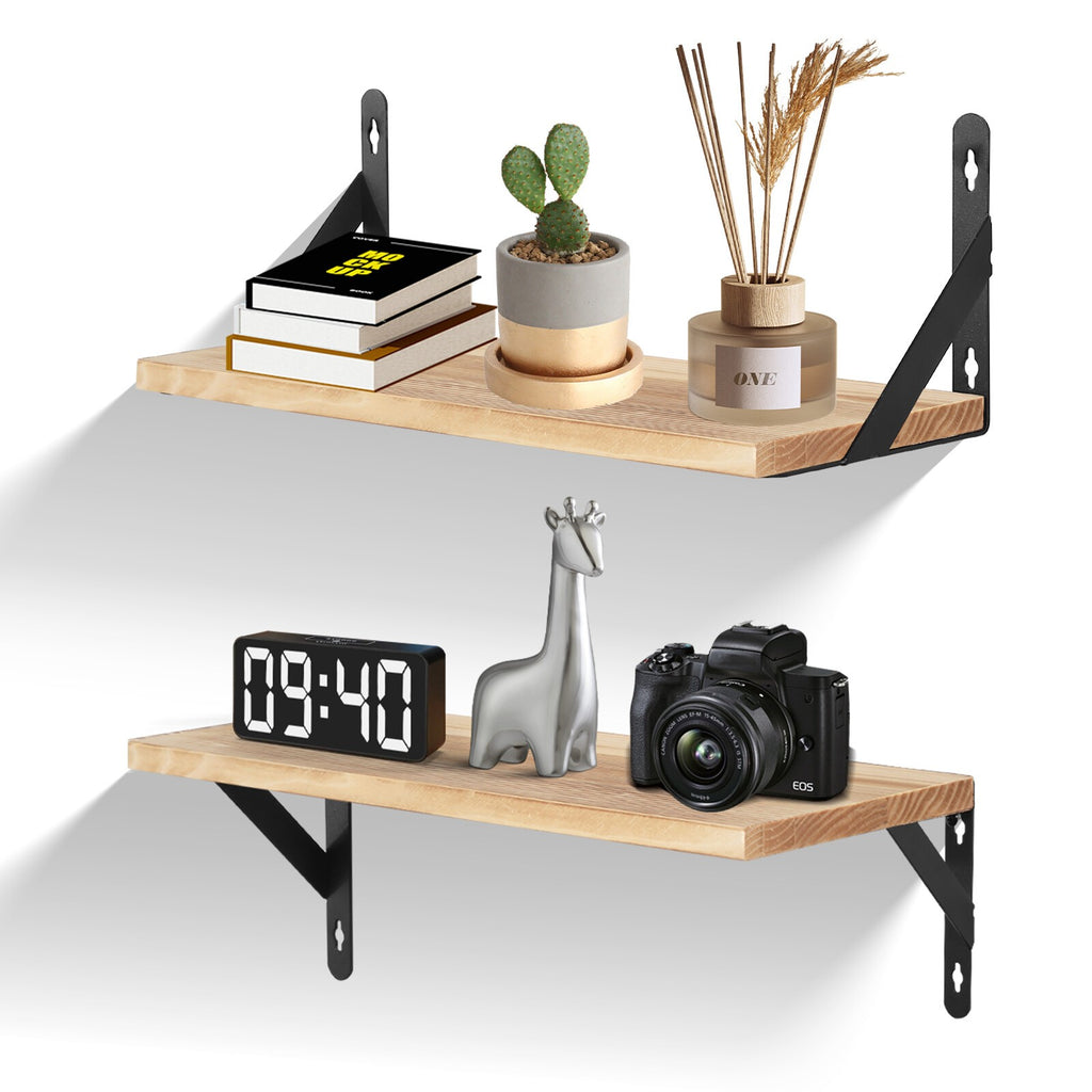 2PCS Floating Shelves Wooden Wall Mounted Display Storage Hold Rustic Industrial
