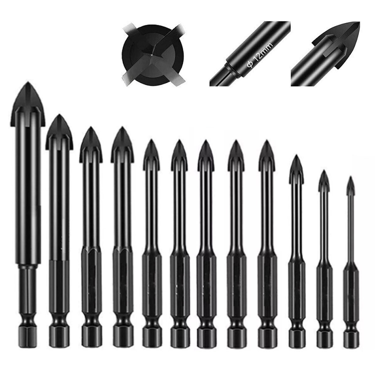 12Pcs Dry Diamond Drill Bits For Granite Tile Glass Porcelain Marble Ceramic Set
