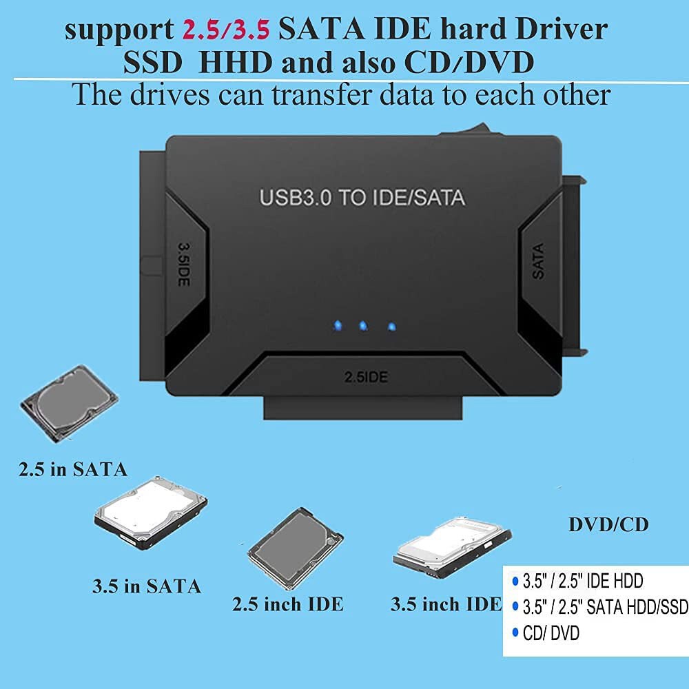Hard Drive Reader IDE SATA to USB 3.0 Adapter External Converter Kit with Power