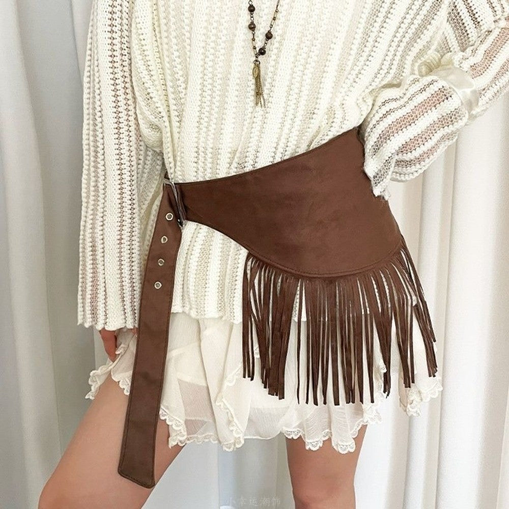 Fringe Mini Skirts Cowboy Style Triangle Butt Curtain  Streetwear