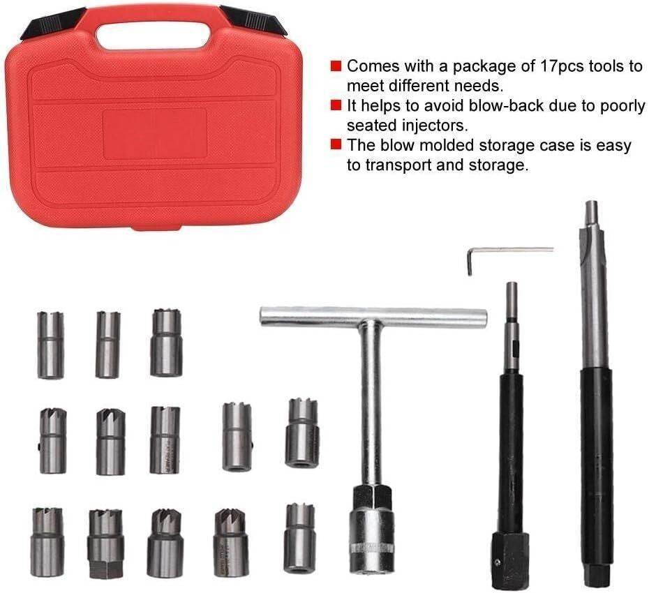 17pcs Professional Diesel Injector Seat Cutter Tool Cleaner Set Universal Kit