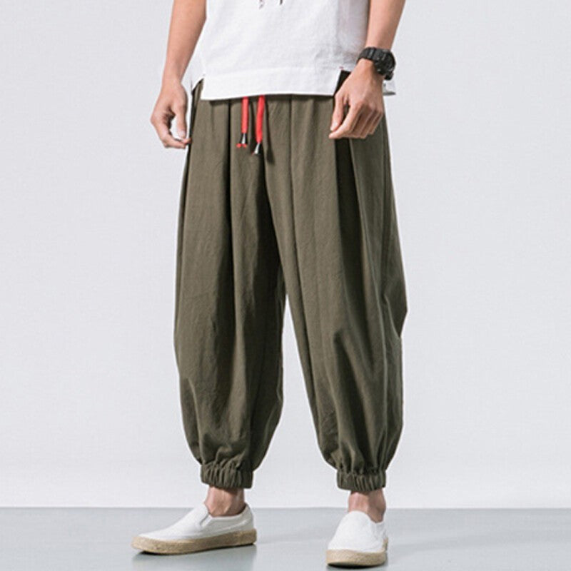 Men Summer Casual Harem Pants Elasticated Waist Bottoms Baggy Wide Leg Trousers