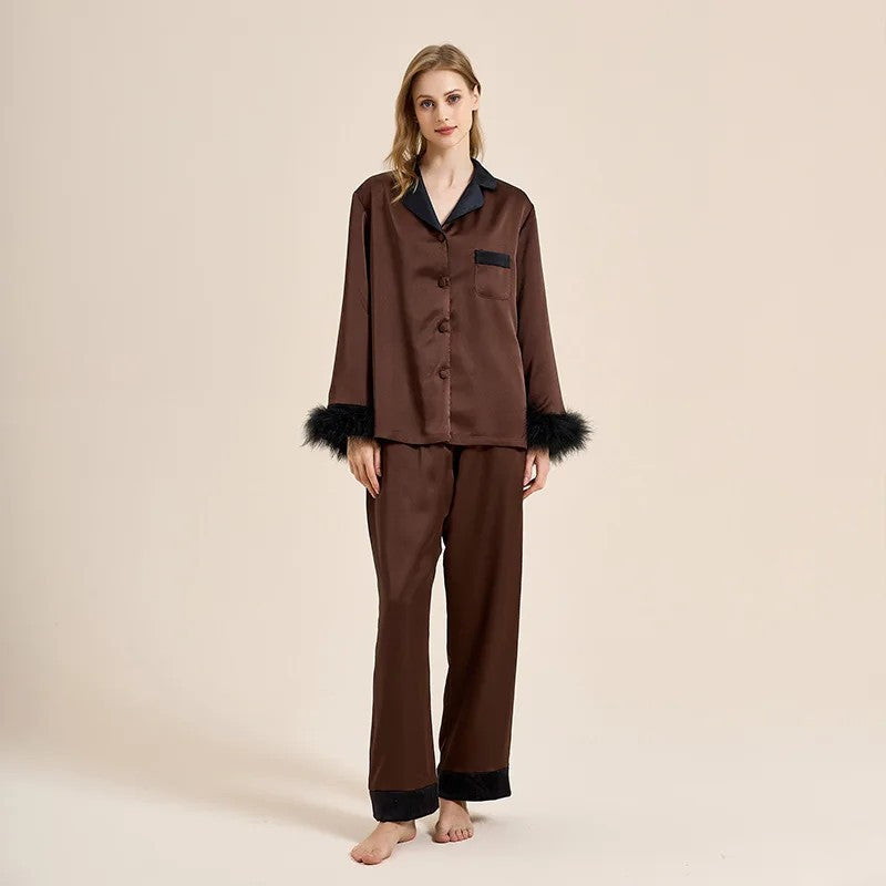 Womens Pajamas Women's Autumn Winter Fleece Thickened Removable Feather Homewear