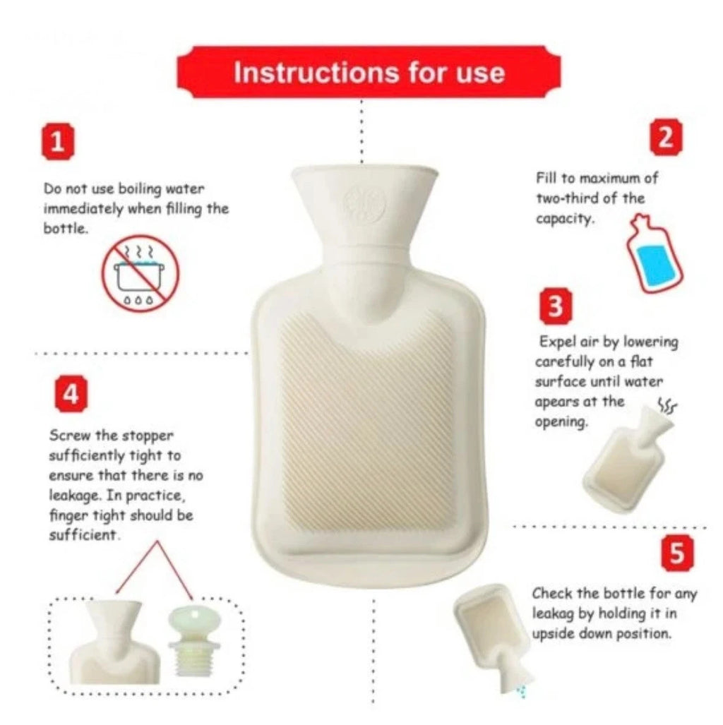 Large 2L Natural Rubber Hot Water Bottle With Warm Faux Fur Fleece Knitted Cover