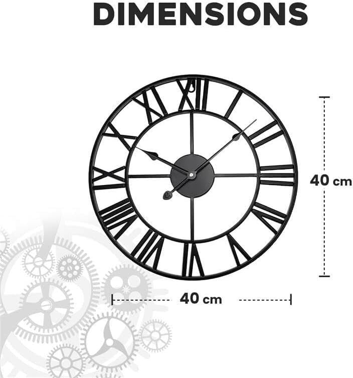 Large Outdoor Garden Wall Clock 40cm Big Open Face Metal Roman Numerals Giant