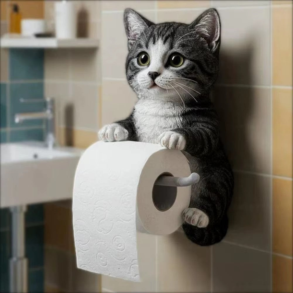 Novelty Cat Shaped Resin Tissue Holder Wall Mounted Toilet Roll Storage Bracket