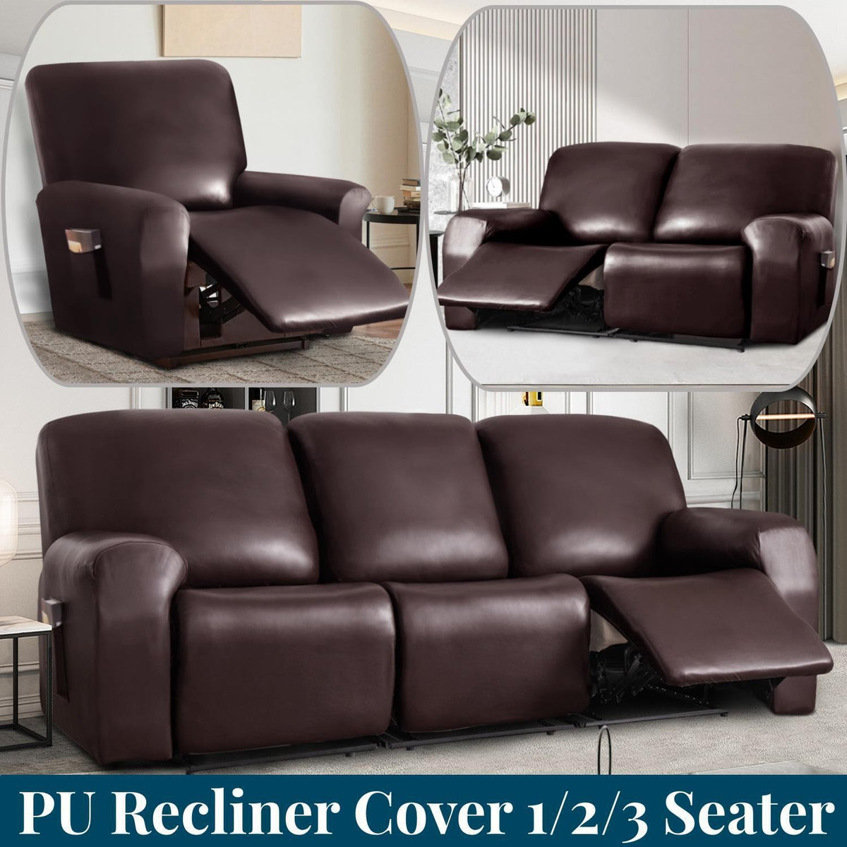 Stretch 1/2/3 Seater PU Leather Recliner Chair Sofa Covers Slip Cover Waterproof