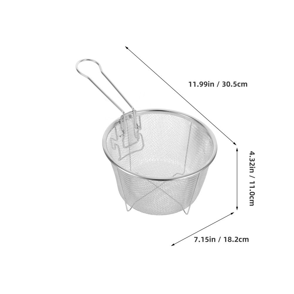 Round Stainless Steel Fryer Basket With Foldable Handle For Deep Frying Food