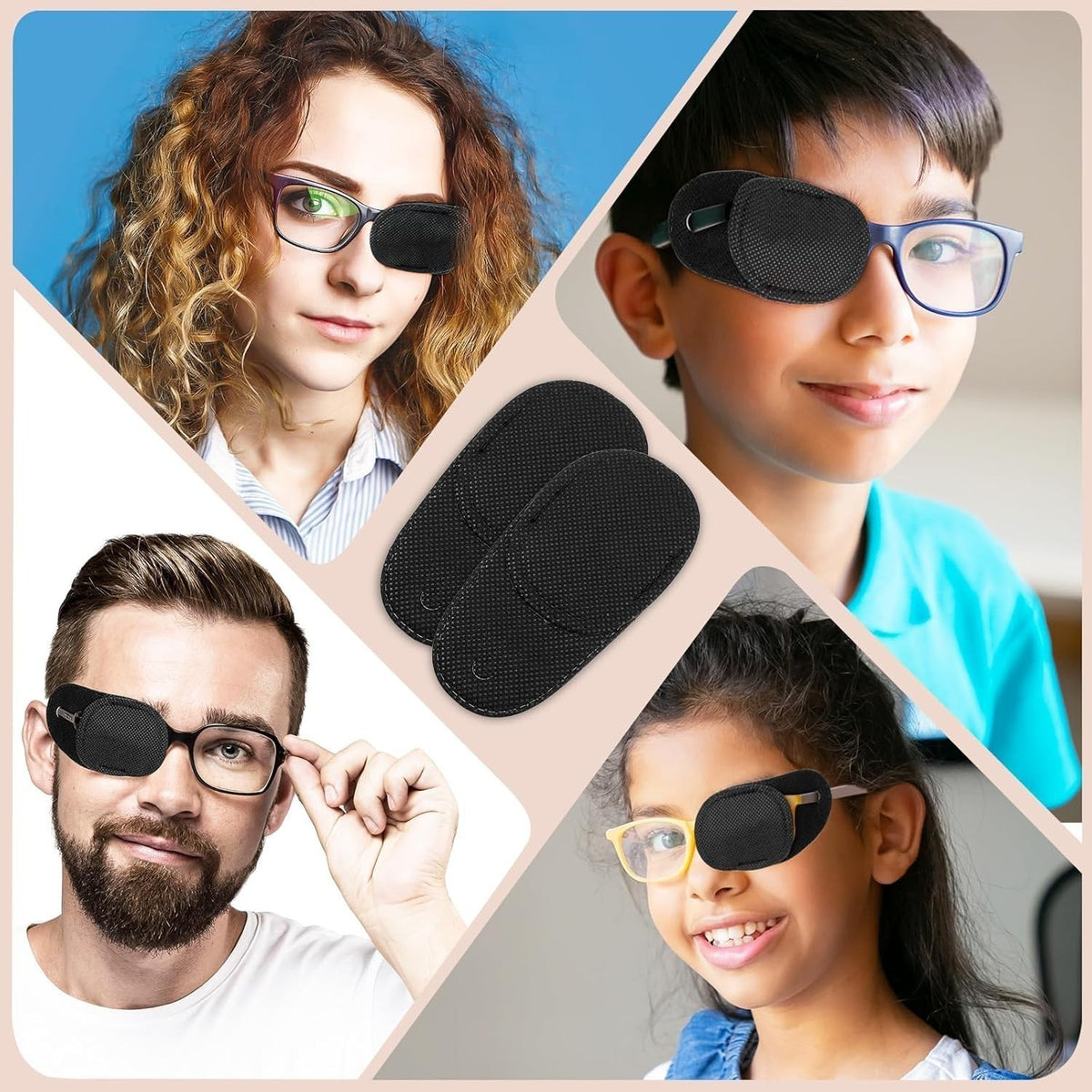 6x Soft Reusable Eye Patches for Glasses | Left & Right Eye Cover | Black Non-Wo