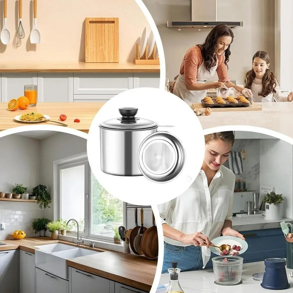Large Capacity Oil Filter Pot 1.3L/1.8L Oil Pot Cooking Oil Strainer  Kitchen