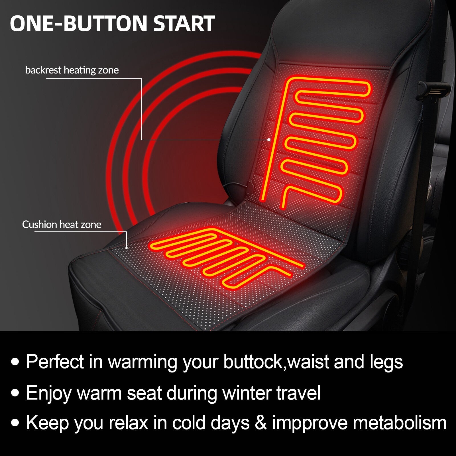 Universal 12V Car Seat Pad Cushion Cover Heating Heater Warm Heated Cold Winter