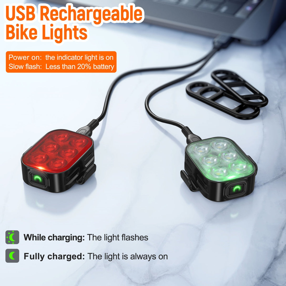 Bike Lights Night Warning Lights Rechargeable Bicycle Lights Front+Rear