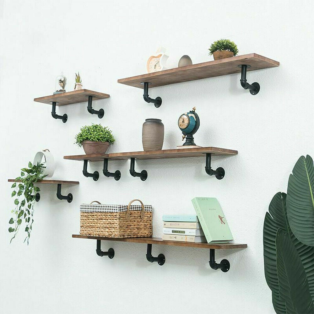 4-8X Pipe Shelf Brackets Industrial Iron Rustic Floating Shelves Storage Unit UK
