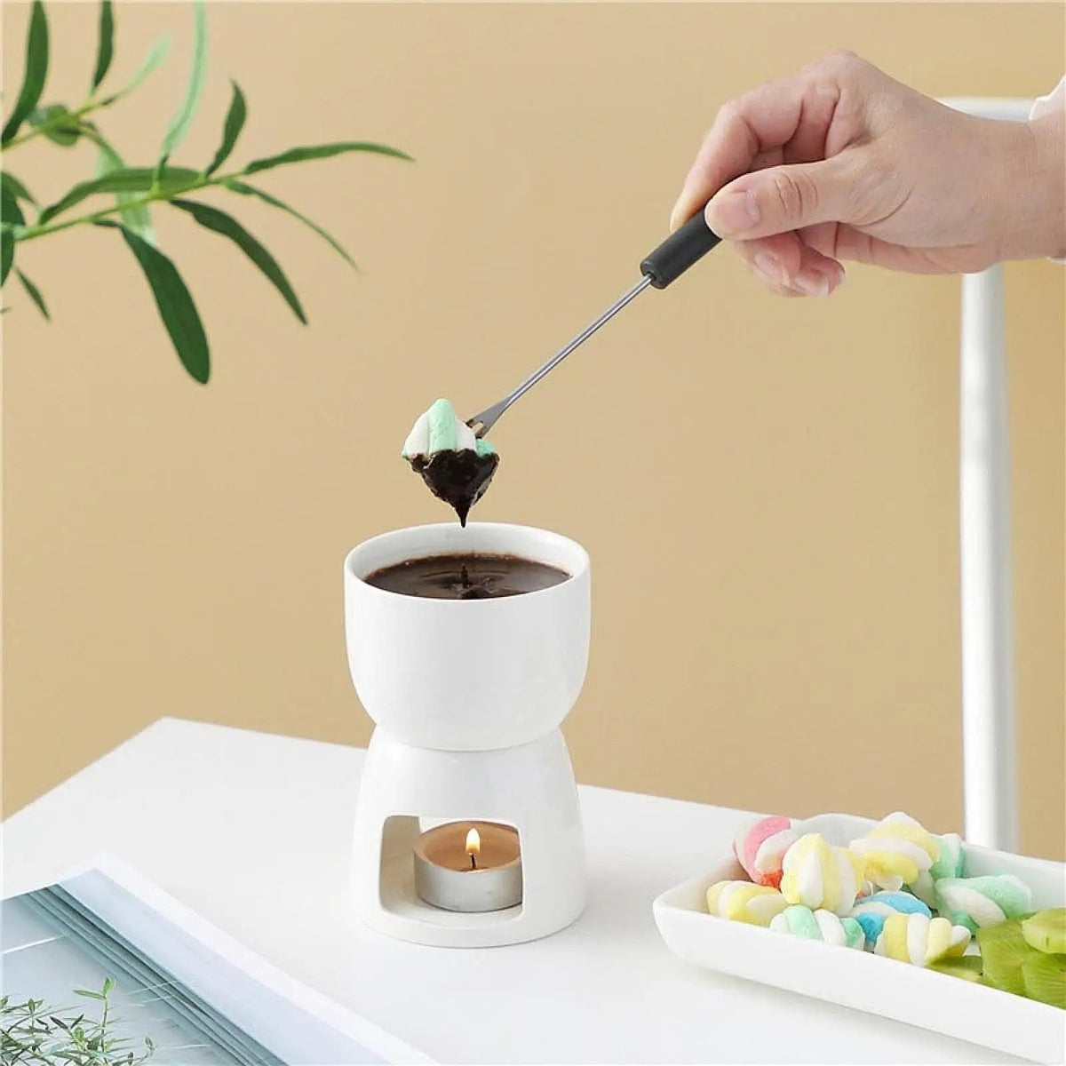 Chocolate Fondue Pot Tea Light Porcelain Melting Pot Ceramic Hot Pot Butter Warm