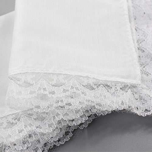 5 Pcs/lot Ladies Women's Cotton Handkerchiefs Lace Border White Wedding Hanky