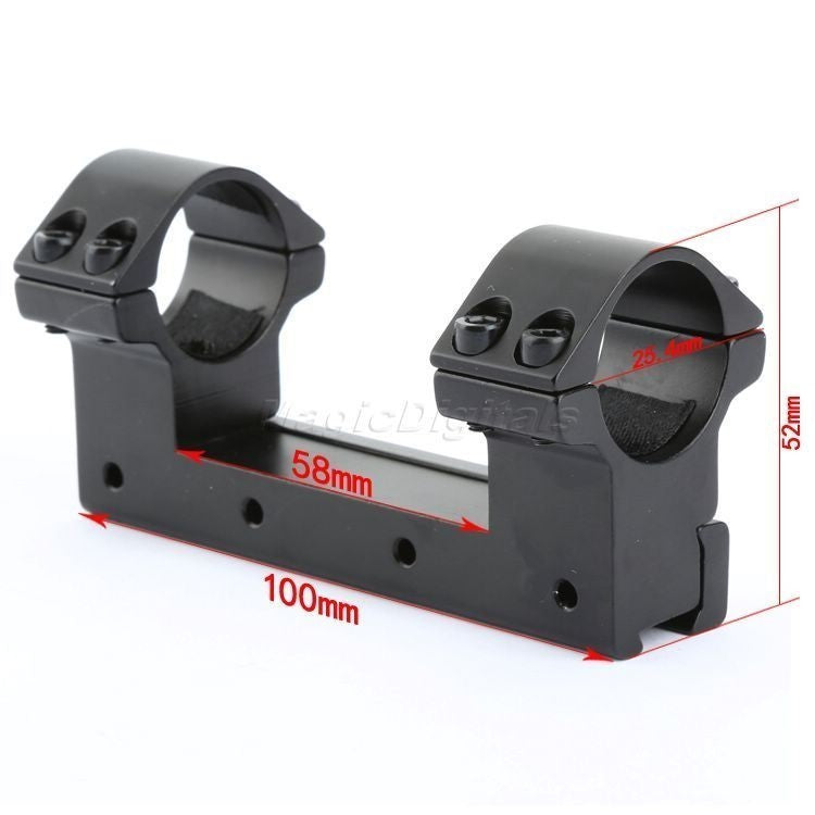One Piece Rifle Scope Mount  25.4mm 1" High Profile Rings fit 11mm Dovetail Rail
