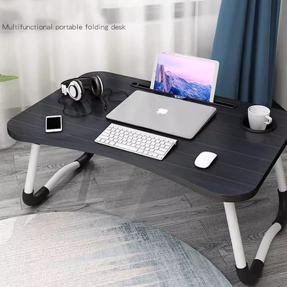 Folding Laptop Bed Table Lap Standing Tray Breakfast Desk With Cup Holder