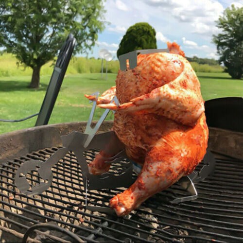 BBQ Beer Can Chicken Motorcycle Roaster Holder Standing Chicken Grill Rack