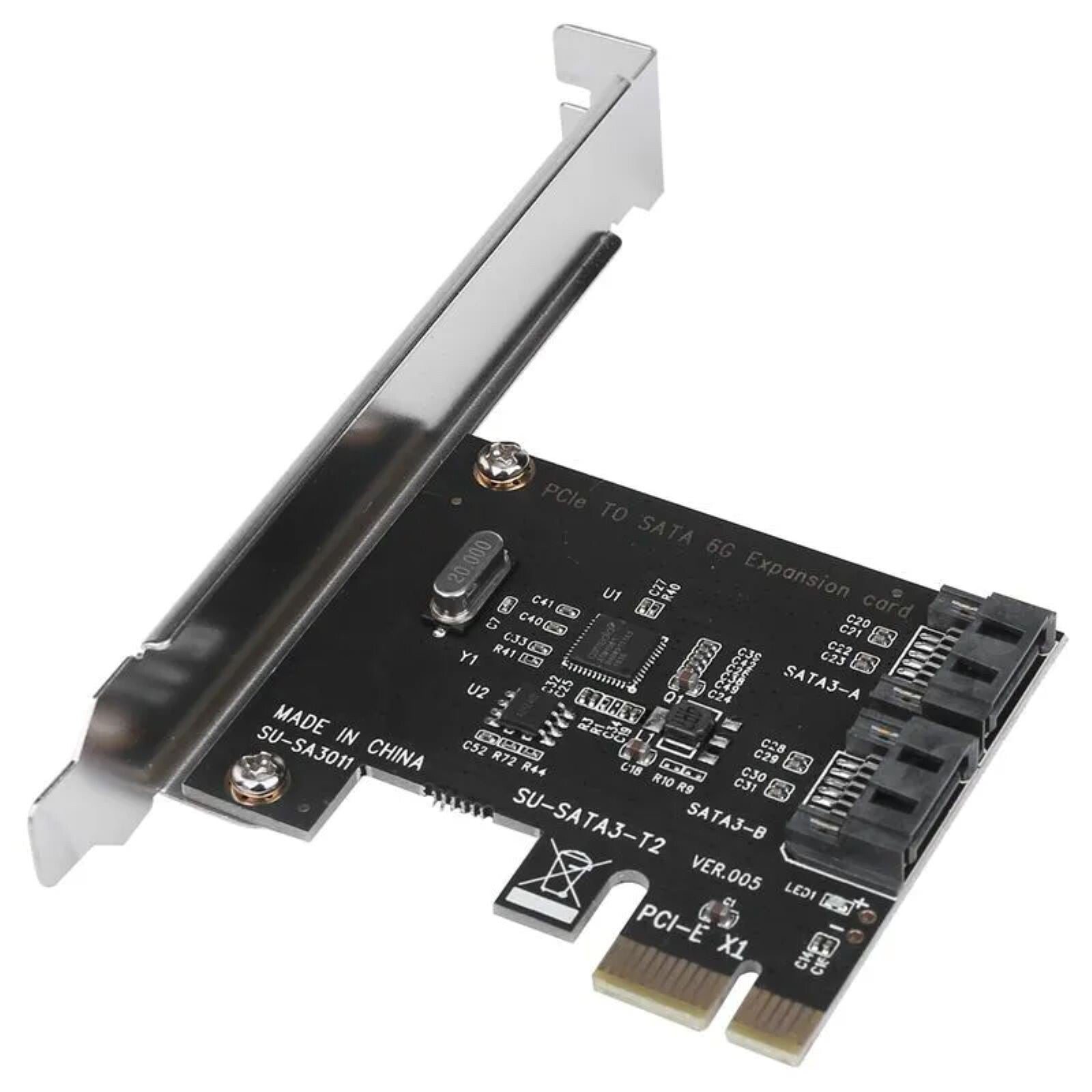 1X PCI Express PCIe to SATA3.0 6G 2-Port Expansion Controller Card Adapter