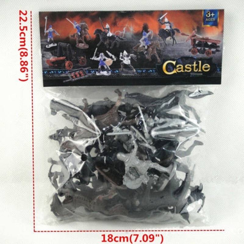 28PCS Medieval Knights Warriors Horses Soldiers Figures Model Playset Kids Toy