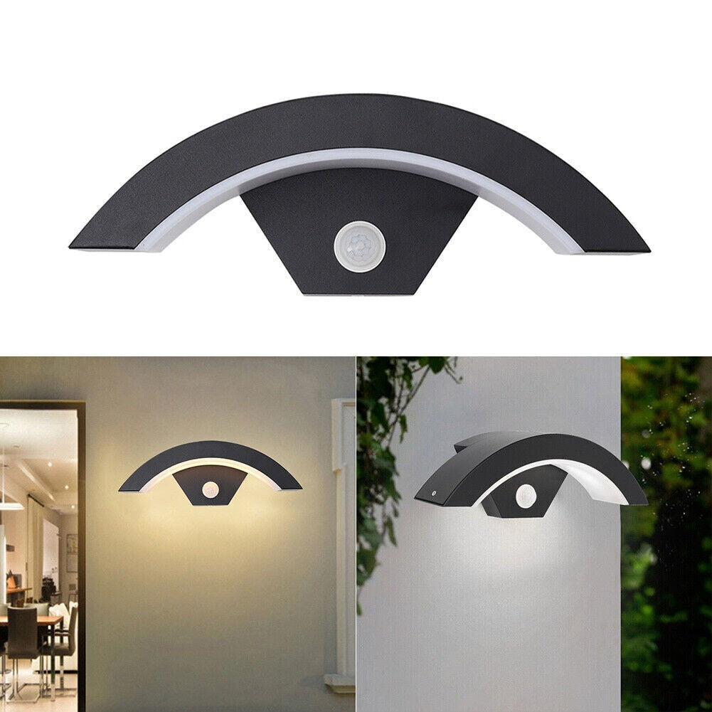 Modern Curved Outdoor LED Wall Light PIR Motion Sensor Lamp Outside Garden Porch