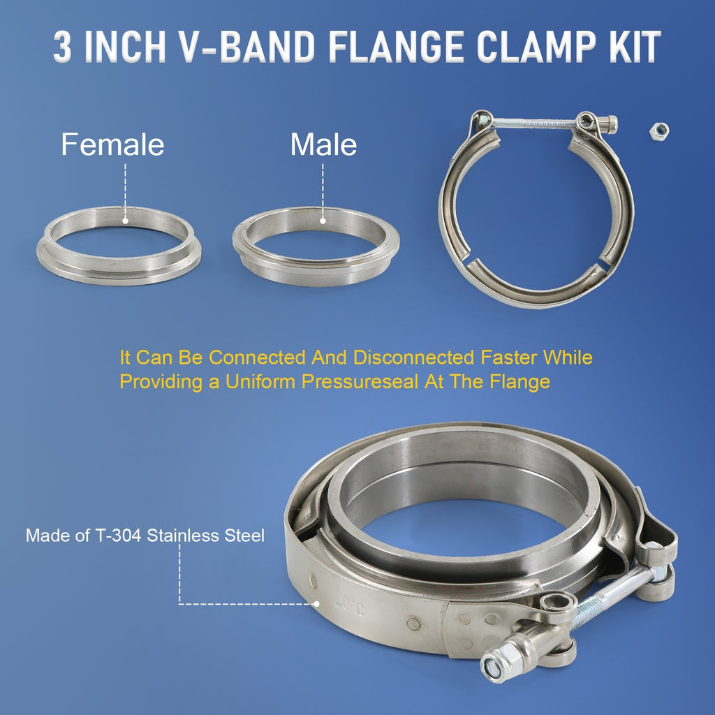 76mm 3" Inch V-band Clamp + Flanges Complete Stainless Steel Exhaust Turbo Hose