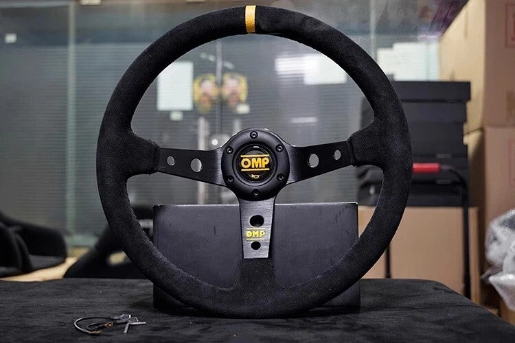 For 350mm 14' OMP Genuine Suede Leather Black Deep Cone Racing Sport Steering