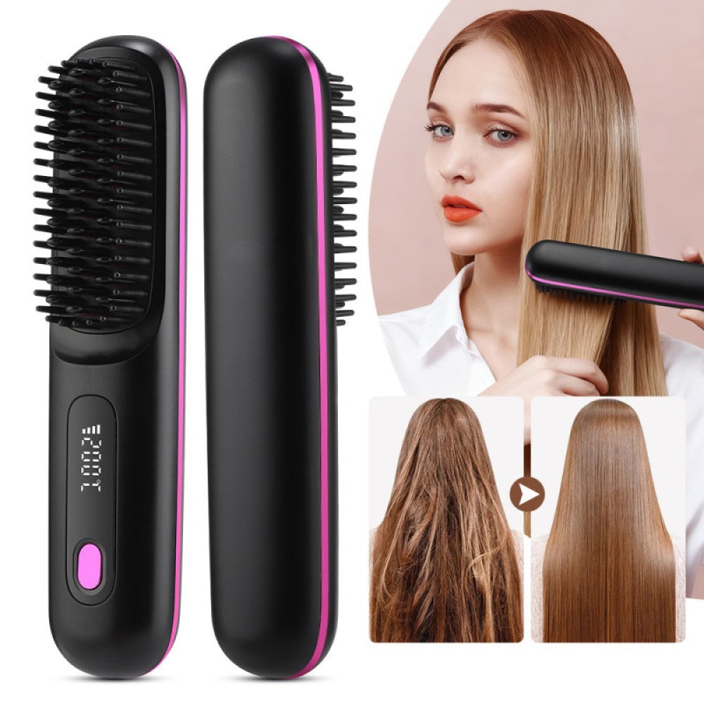 Go Brush Pro, Cordless Hair Straightener Comb, Ionic Heated Hair Brush, Ceramic~