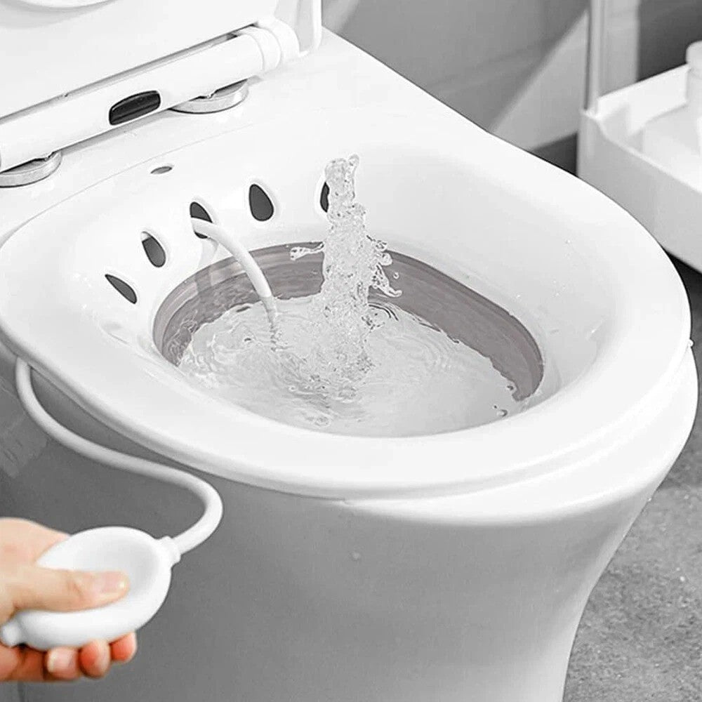 Sitz Bath for Hemorrhoids & Postpartum Care with Flusher Toilet Soaking Basin